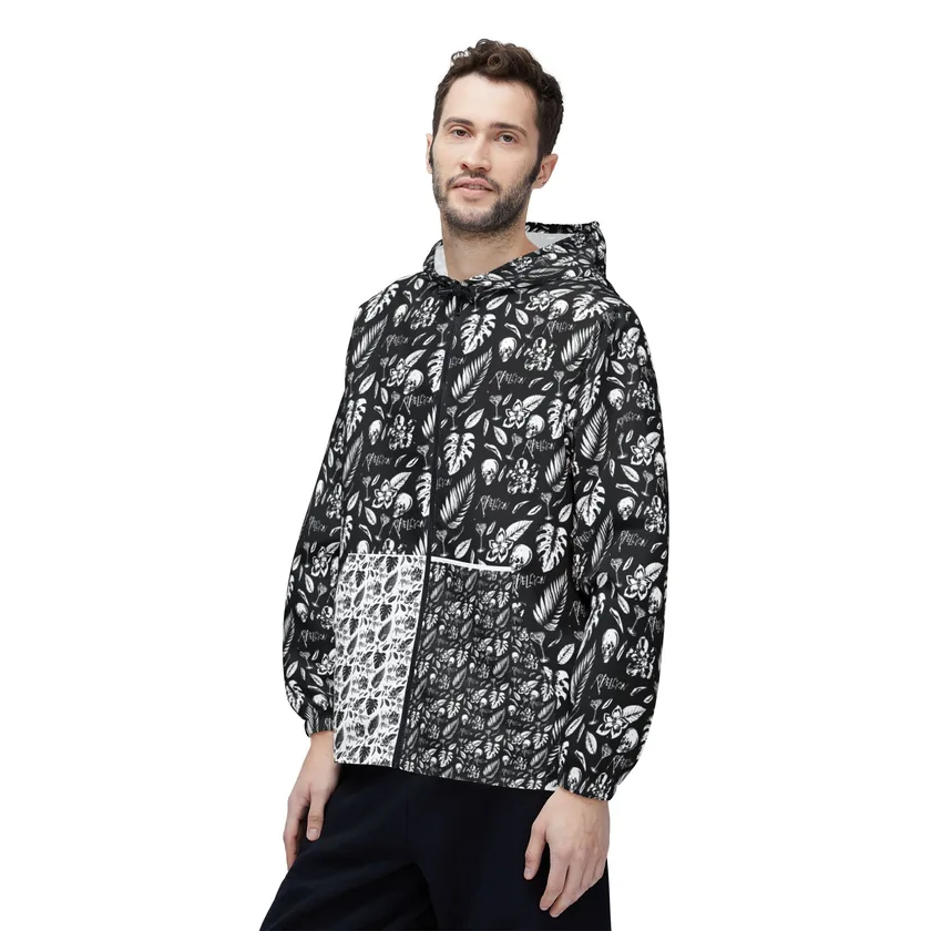 Black & White Botanical Windbreaker Jacket – Monstera Leaf Pattern AOP — Rebellion merch